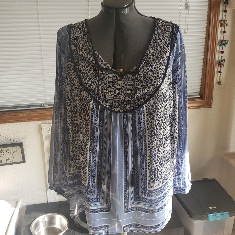 Sheer blue printed blouse